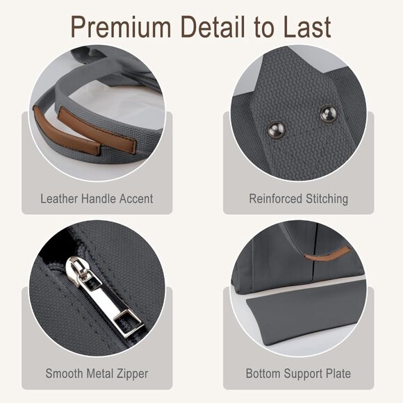 Women's Grey Tote Bags Large Utility Bags with Pockets Zip for Teacher Work - Picture 5 of 6